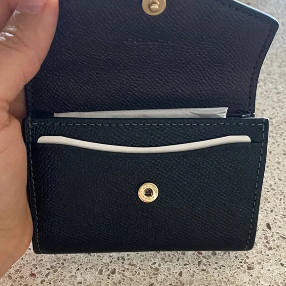 Coach Black Textured Leather Flap Card Wallet - Picture 3 of 5